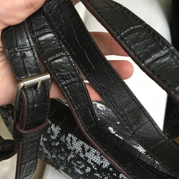 BCBGMaxAzria Vintage Brown Leather Sequin Mini Crossbody Shoulder Bag - Picture 7 of 8